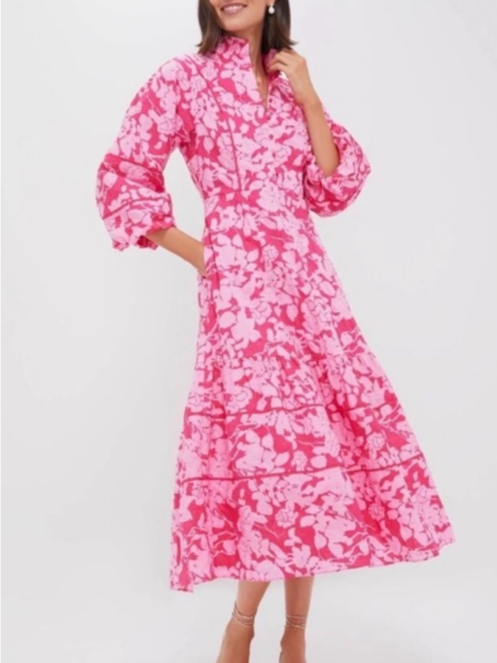 NWT Sz L Hyacinth House Pink Textured Midi Dress